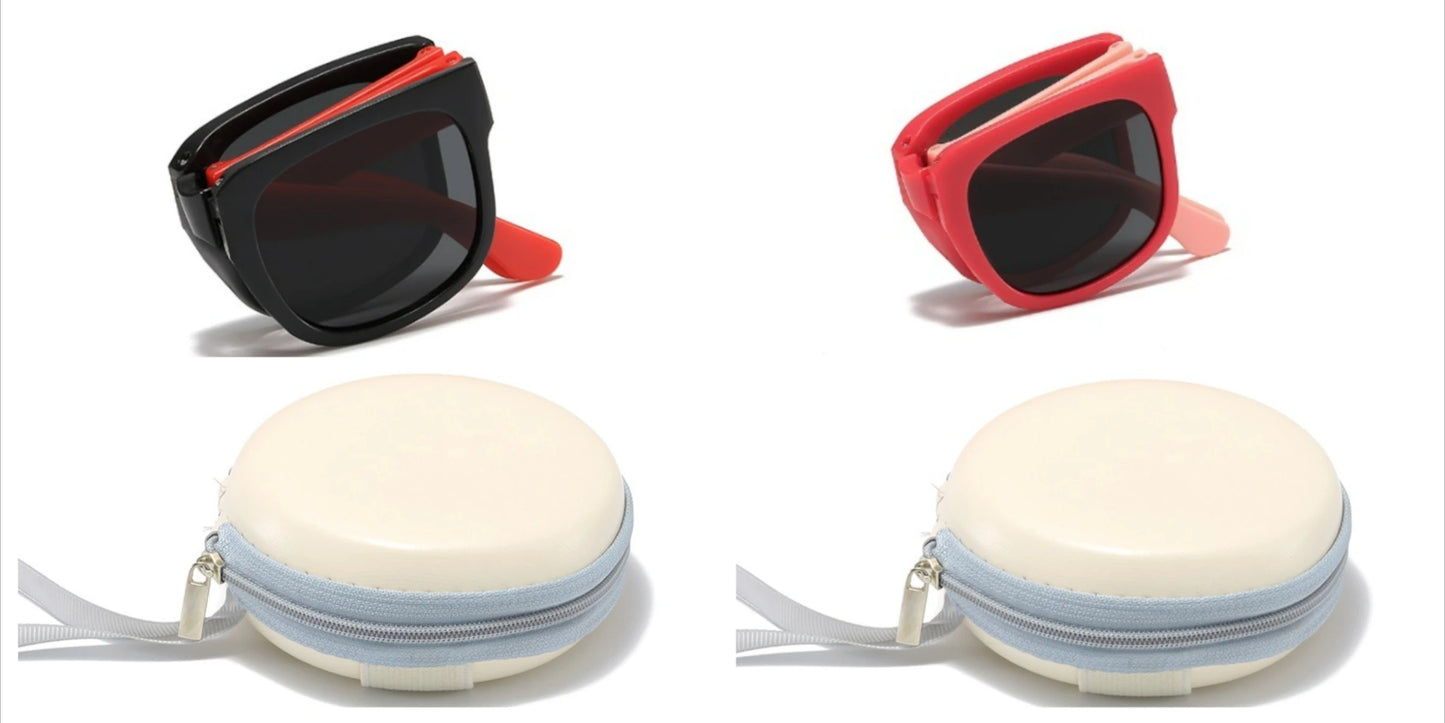 2PCS Candy Color  Sunglasses for Kids Folding Large Frame Sunglasses Children's Folding Glasses with Case