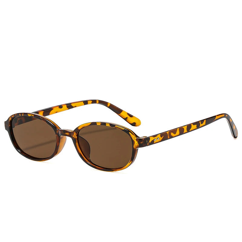 JNPCXI New Small Oval Sunglasses Women Fashion Leopard Shades UV400 Retro Rivets Men Punk Sun Glasses