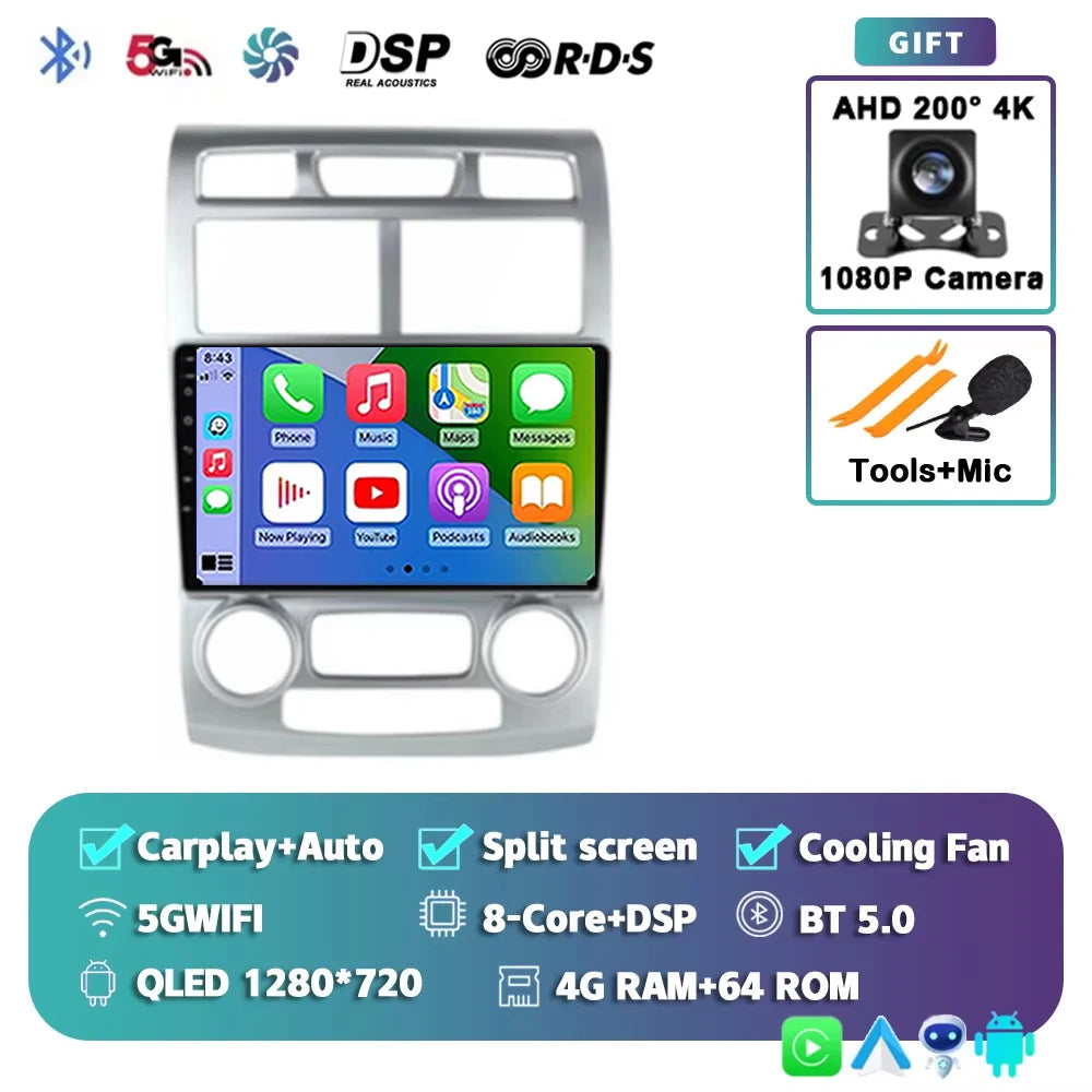 For Kia Sportage 2 2004 2005 2006 2007 - 2010 2K 12+256 QLED Android 16 CarPlay Car Radio Multimedia Video Player GPS stereo 4G