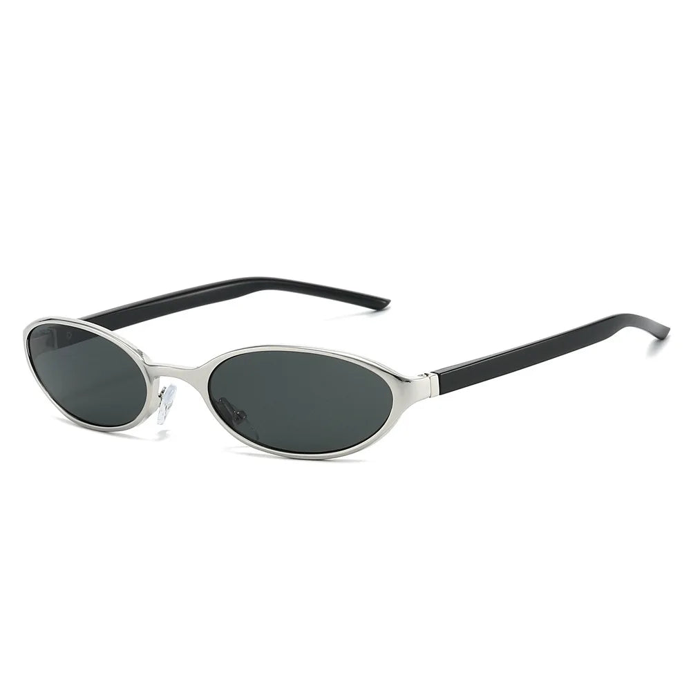 JNPCXI New Small Oval Sunglasses Women Silver Shades Men Sun Glasses UV400