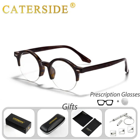 CATERSIDE Women's Prescription Glasses 1.56 Refractive Index Circular Lens Optical Glasses Men's Anti Blue Light Reading Glasses