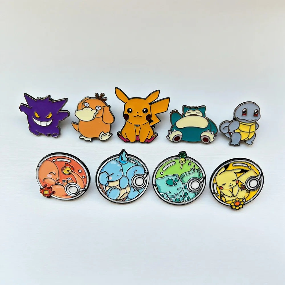 9 Pcs Pokemon Animal Enamel Pin Set Cute Sleep Bulbasaur Pikachu Fashion Embroidery for Backpack Clothing Jewelry Metal Jewelry