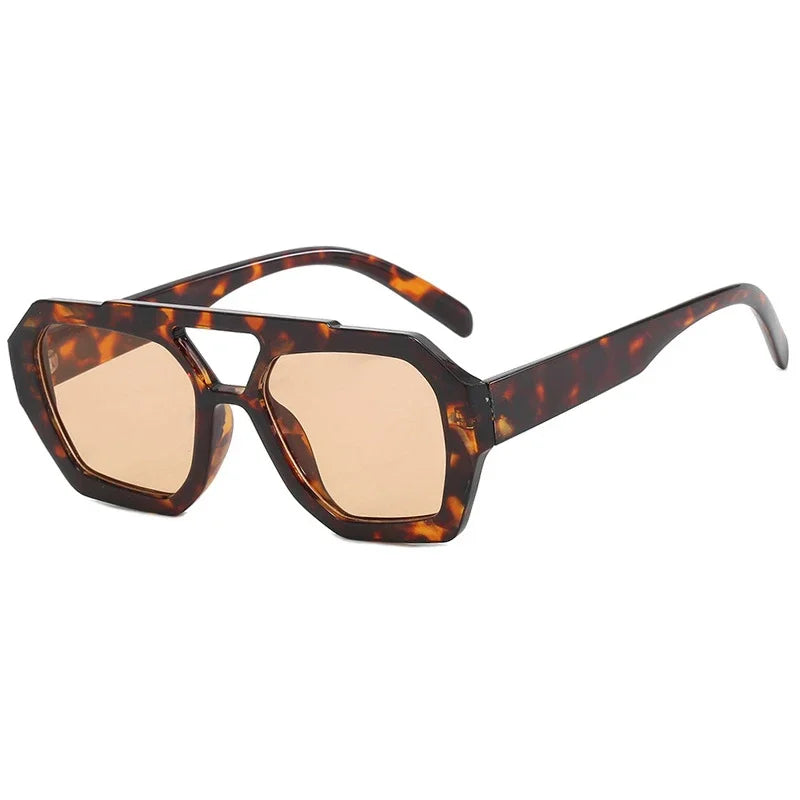 JNPCXI Vintage Square Sunglasses for Women Men Thick Frame Double Bridges Eyewear Female Fashion Polygon Sun Glasses