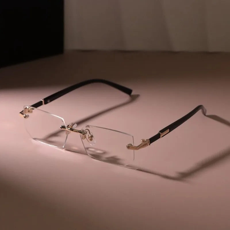 [Chic Rectangle Glasses for Men] Chic Rimless Rectangle Glasses for Men & Women - Vintage-Inspired, Clear Lens, Zinc Alloy Frame