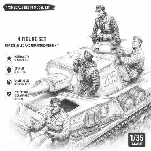 1: 35 Casting Resin Model Kit, Gk, 4-person Resin Grey Assembled Model, Unpainted