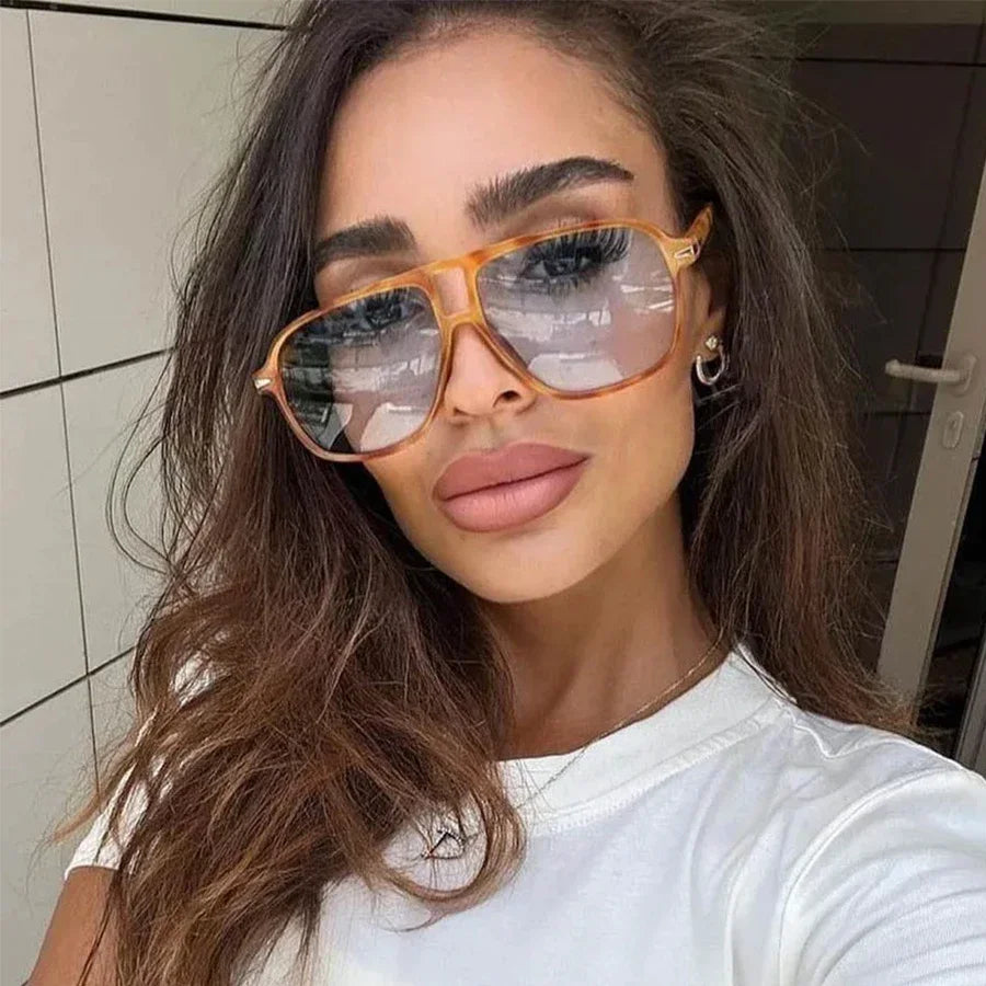 JNPCXI Retro Double Bridges Men Pilot Sunglasses UV400 Rivets Decoration Blue Lens Shades Women Trending Sun Glasses