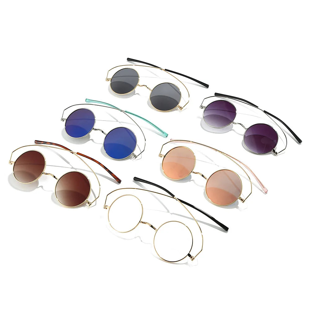 JNPCXI Retro Small Round Metal Sunglasses Women Fashion Unique Legs Clear Gradient Mirror Lens Shades UV400 Men Punk Sun Glasses
