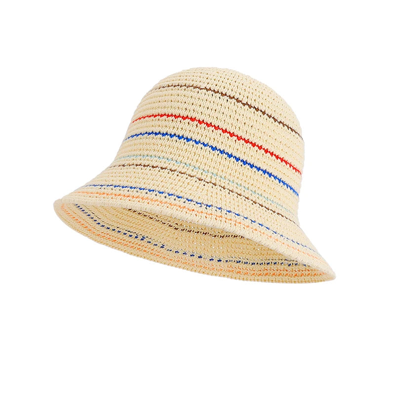 6162-Summer sun protection and shade hat with children's striped knitted mesh ventilation fisherman cap, versatileandsuitablefor