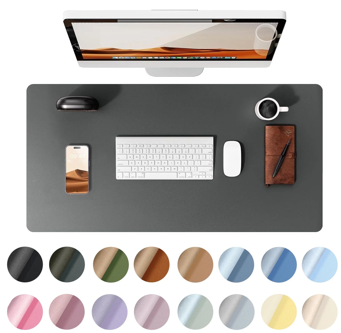 Office Desk Mat, Leather Desk Pad Protector, Large Mouse Pad, Non-Slip PU Leather Waterproof Desk Blotter, Laptop Desk Pad