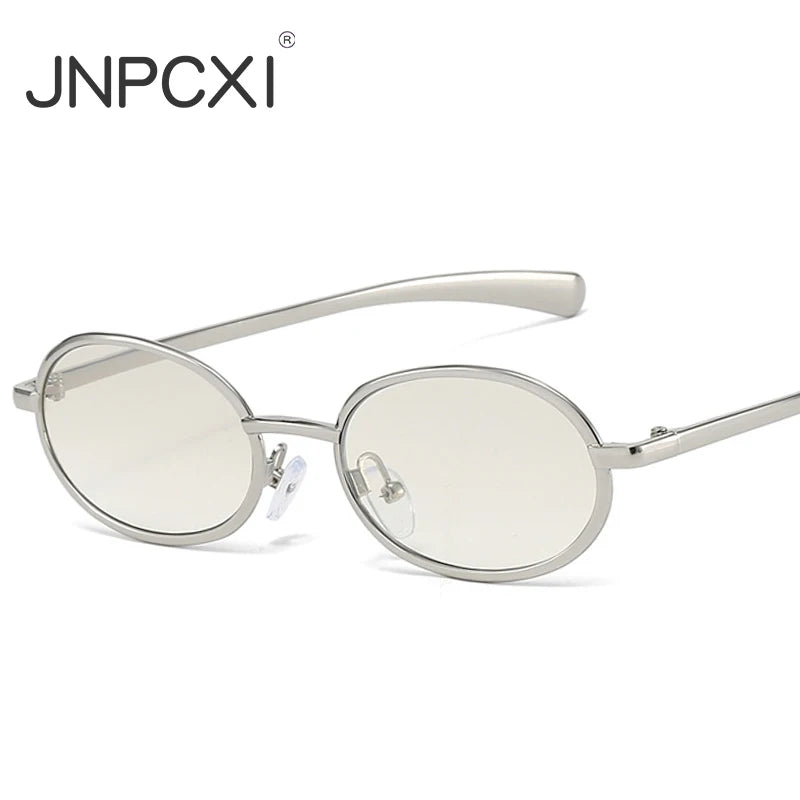 JNPCXI New Retro Small Oval Metal Sunglasses Women Silver Shades UV400 Fashion Gradient Men Punk Sun Glasses