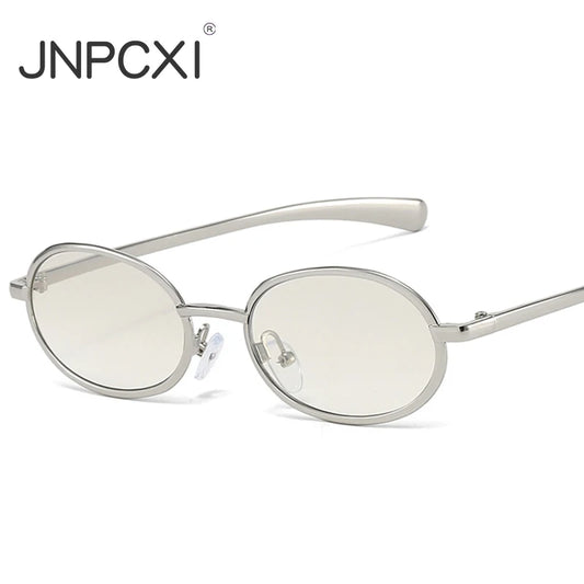 JNPCXI New Retro Small Oval Metal Sunglasses Women Silver Shades UV400 Fashion Gradient Men Punk Sun Glasses