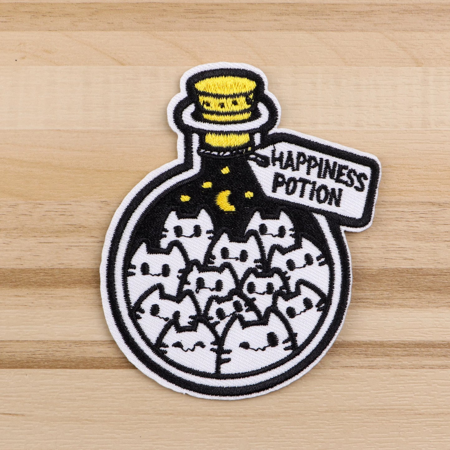 Black Cat Embroidery Patch Happiness Iron On Patches For Clothing Thermoadhesive Patches On Clothes DIY Sew Badges