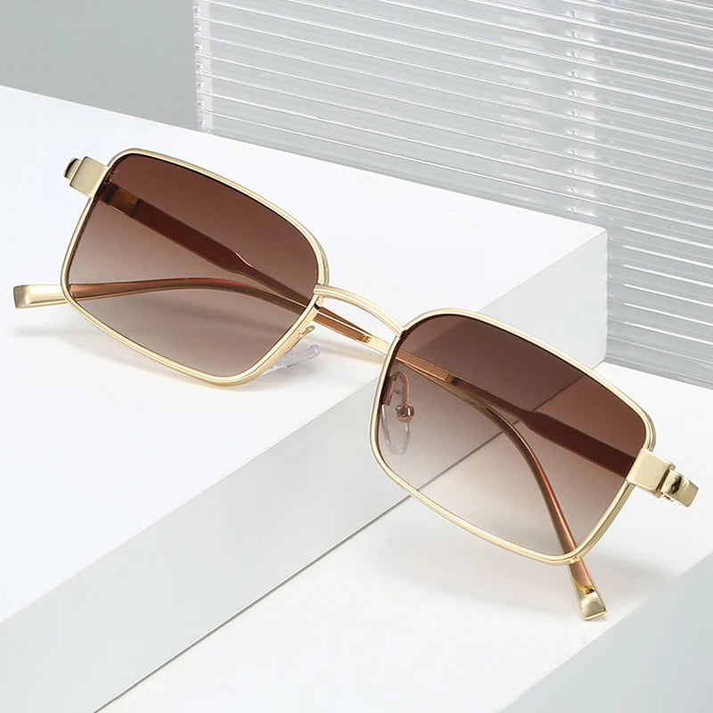 JNPCXI New Metal Rectangle Women Sunglasses Fashion Silver Blue Gradient Shades UV400 Men Punk Sun Glasses