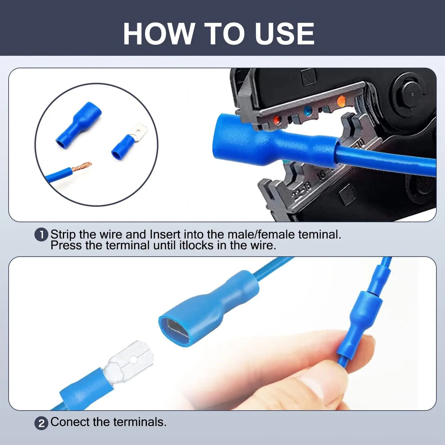 60/80pcs male female insulated spade connector, 6.3mm 1/4" 22-16/16-14/12-10 awg- electrical quick disconnect wire connectors