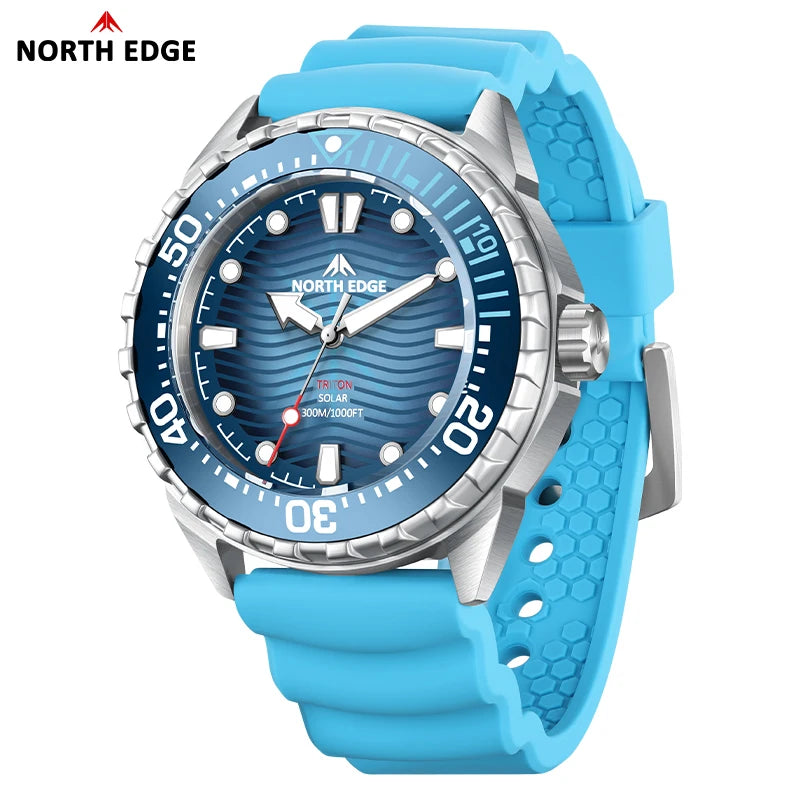 NORTH EDGE TRITON 2025 Solar Dive Watch Men Quartz 316L Steel 300M Waterproof