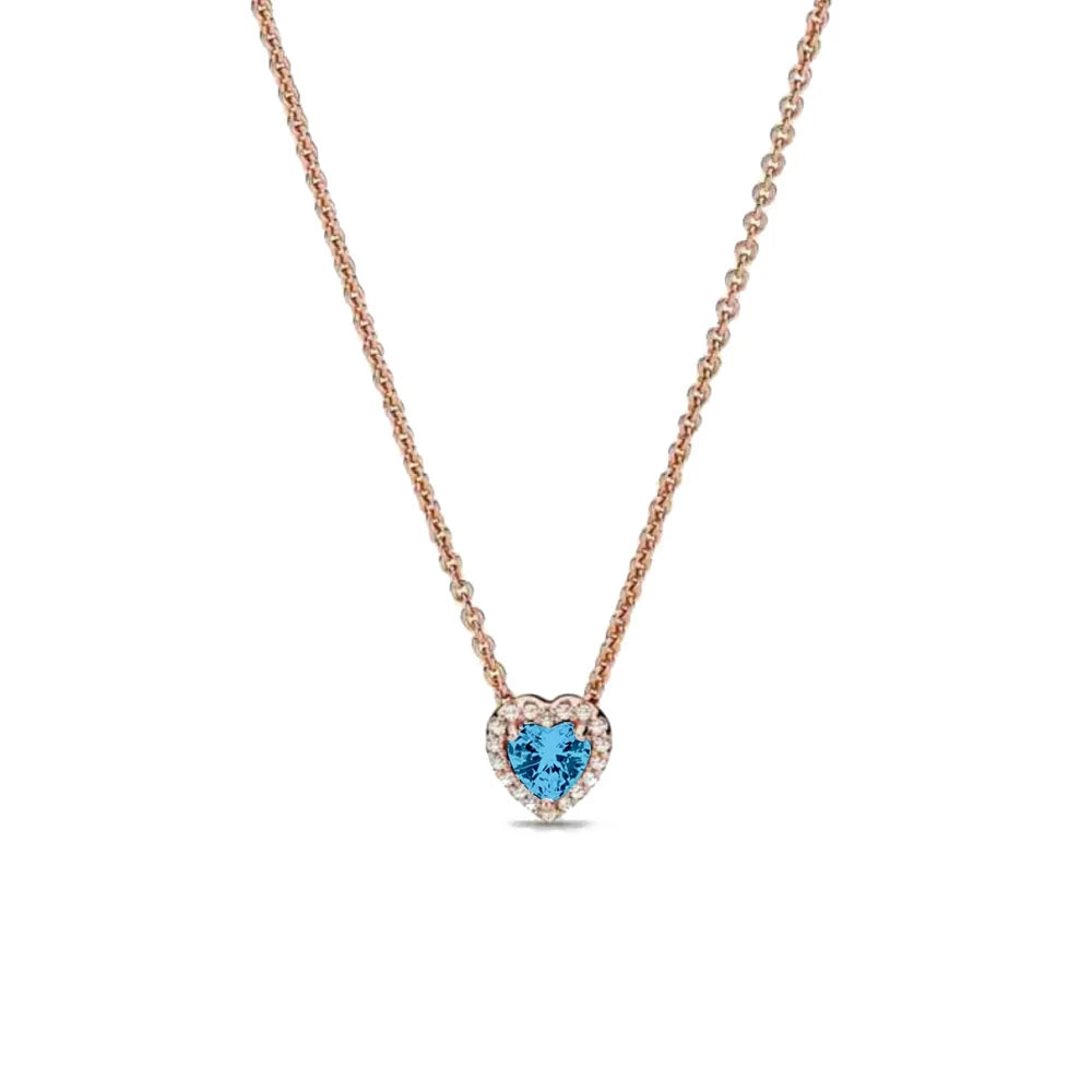 Orig 925 sterling silver plated Shining blue heart-shaped Women Necklace Pendant