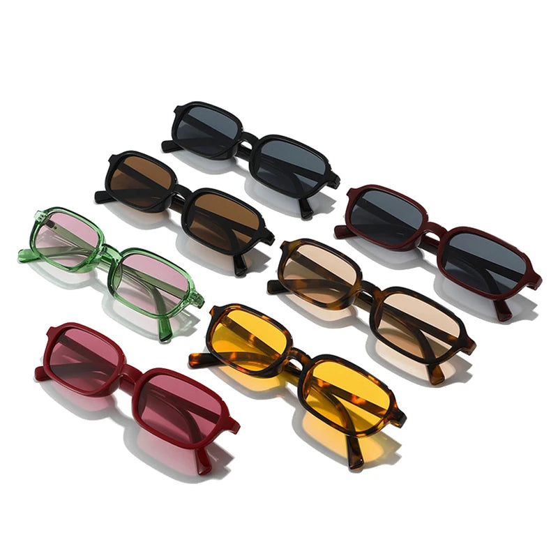 JNPCXI New Retro Small Rectangle Sunglasses Women Fashion Rivets Leopard Champagne Shades UV400 Men Punk Sun Glasses