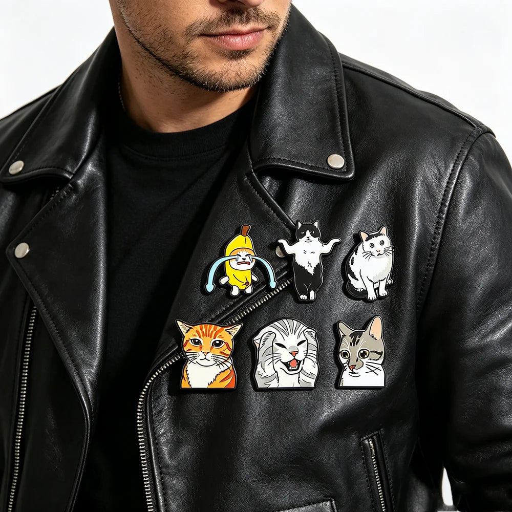 6 PCS Cartoon Anime Cat Enamel Pins Custom Japanese Anime Periphera Kawaii Cat Brooch Bag Lapel Badge Jewelry Gifts for Fans Fri