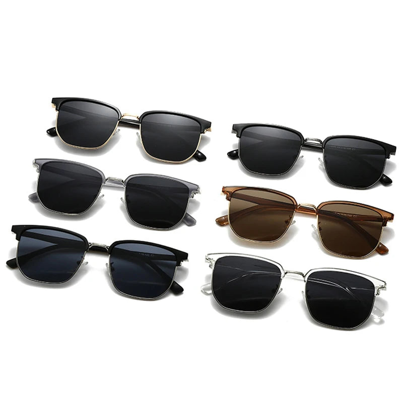 JNPCXI New Polarized Square Metal Men Luxury Sunglasses Fashion Gradient Women Shades UV400 Clear Lens Frame