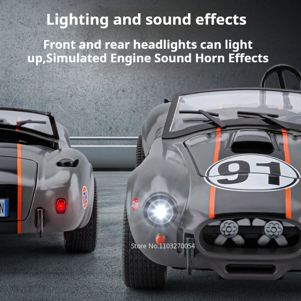 1:22 Shelby Cobra Alloy Diecast Sports Car Model Toys Four Wheel Suspension Sound Light Pull Back Miniature Vehice Birthday Gift