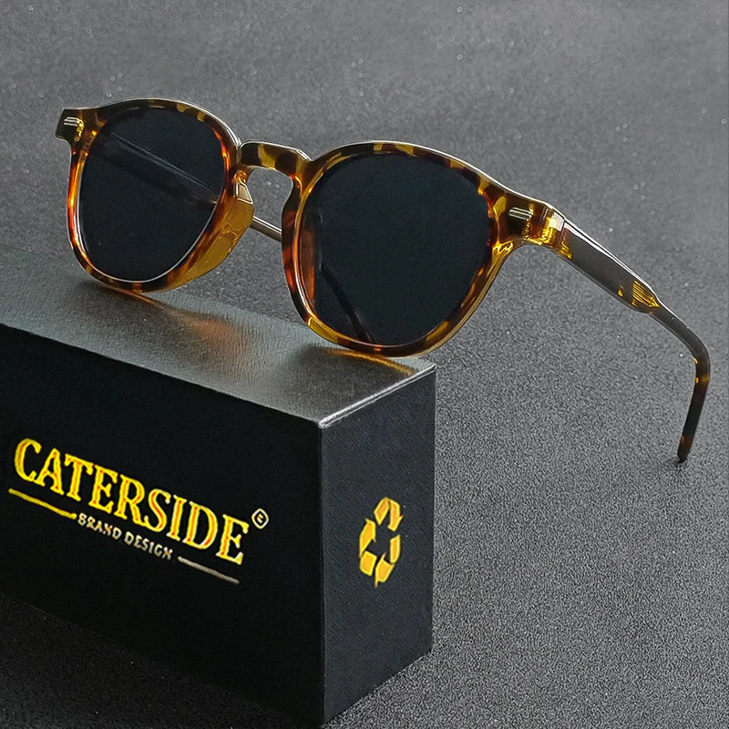 CATERSIDE Polarized Round Sunglasses Men TR Frame Core Insert Leg Sun Glasses Women Set Retro Driving Fishing Punk Eyewear UV400