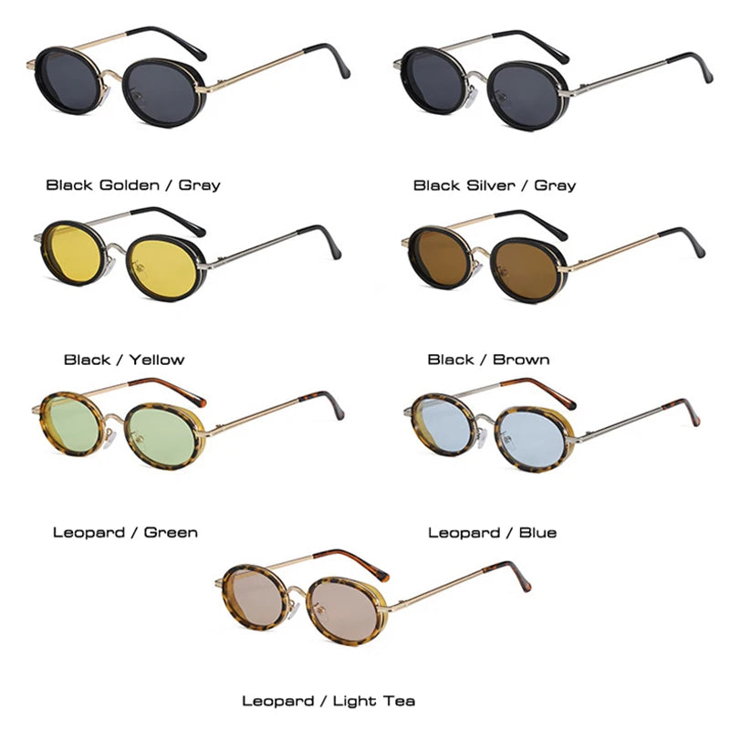 JNPCXI Fashion Small Oval Candy Color Sunglasses Women Green Leopard Shades UV400 Retro Men Punk Sun Glasses