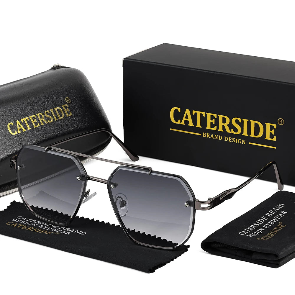 CATERSIDE Men's Frameless Sunglasses Flat Top Double Bridge Design Gradient Sun Glasses Suitable Women's Outdoor Driving Glasses