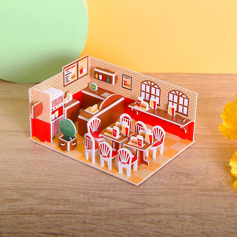 Paper 3d Children's Puzzle Toys Girl Room Shop Handmade DIY Children's Three-dimensional Puzzle Educational Toys Coffee Shop