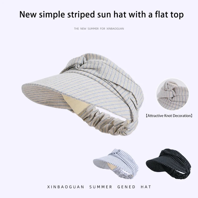 Summer outdoor sun protection hat - Children's Japanese-style striped pleated sun hat. Fashionable, versatile, high-end, wide-br