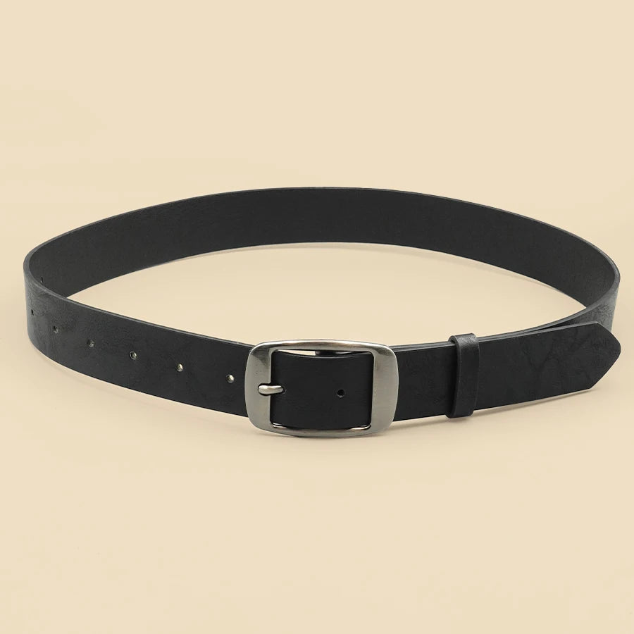 Classic Pu Leather Black Belt Silver Buckle Belt Pu Leather Thin Belt Casual Needle Buckle Belt Pants Jeans Decoration