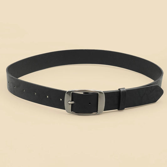 Classic Pu Leather Black Belt Silver Buckle Belt Pu Leather Thin Belt Casual Needle Buckle Belt Pants Jeans Decoration