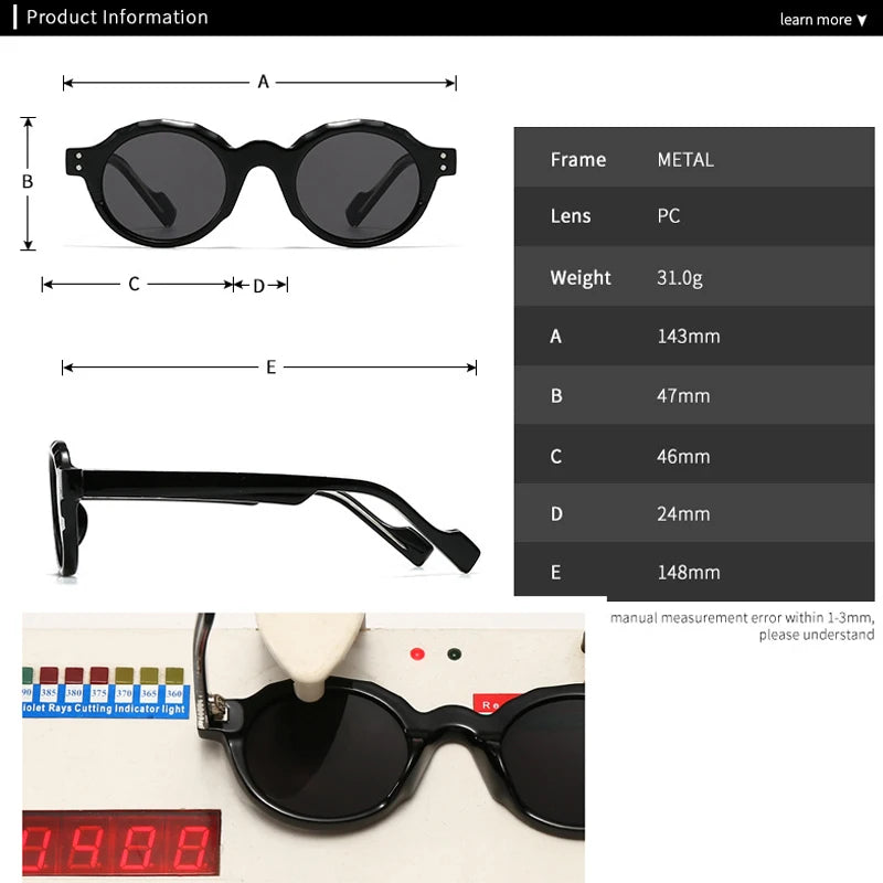 JNPCXI New Fashion Acetate Round Rivets Men Punk Sunglasses Wine Red Shades UV400 Retro Women Trending Sun Glasses