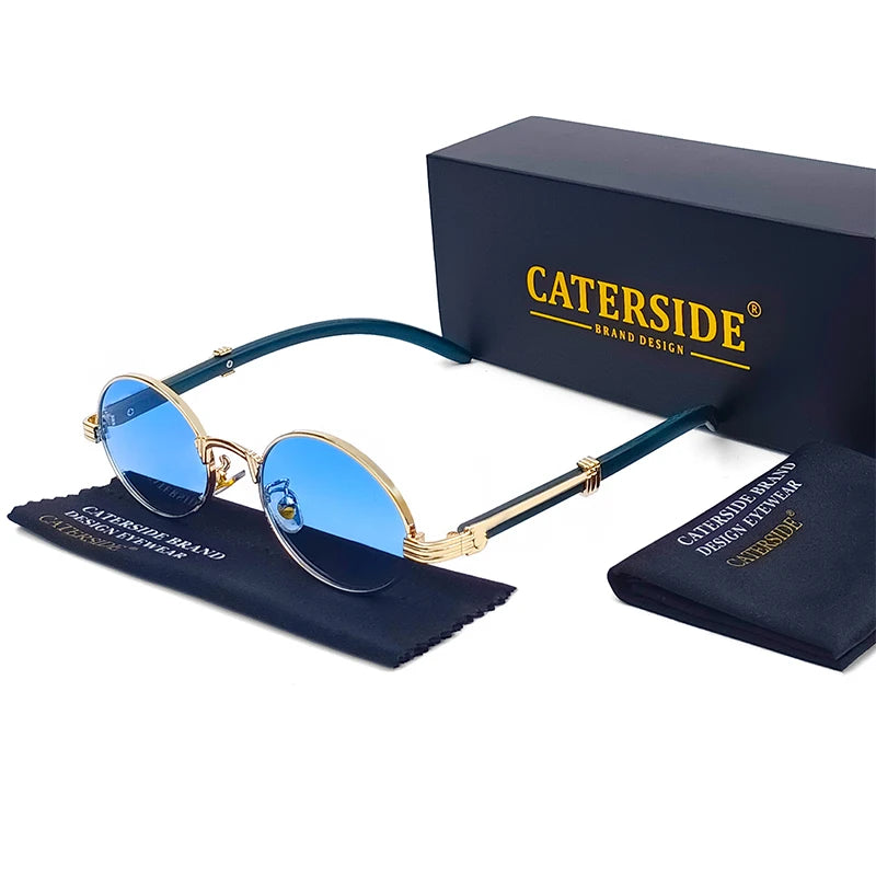 CATERSIDE 2022 Luxury Brand Designer Glasses Man Retro Classic Round Oval Sunglasses Men Fashion Popular Travel Wooden Shades