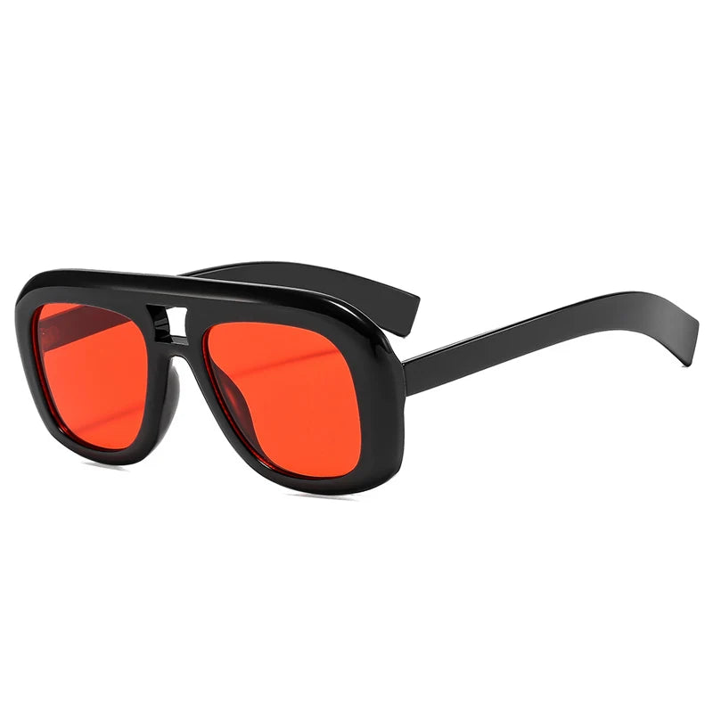 JNPCXI New Retro Double Bridges Square Sunglasses Women Fashion Red Gradient Shades UV400 Men Trending Sun Glasses