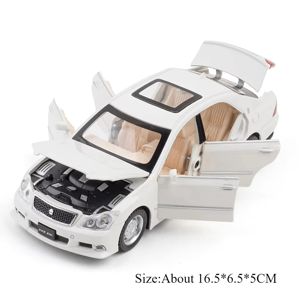 1:32 Crown Corolla Toys Model Car Diecast Alloy Vehicles Rubber Tires 6 Doors Opened Sound Light Pull Back Cars Toy for Kid Gift