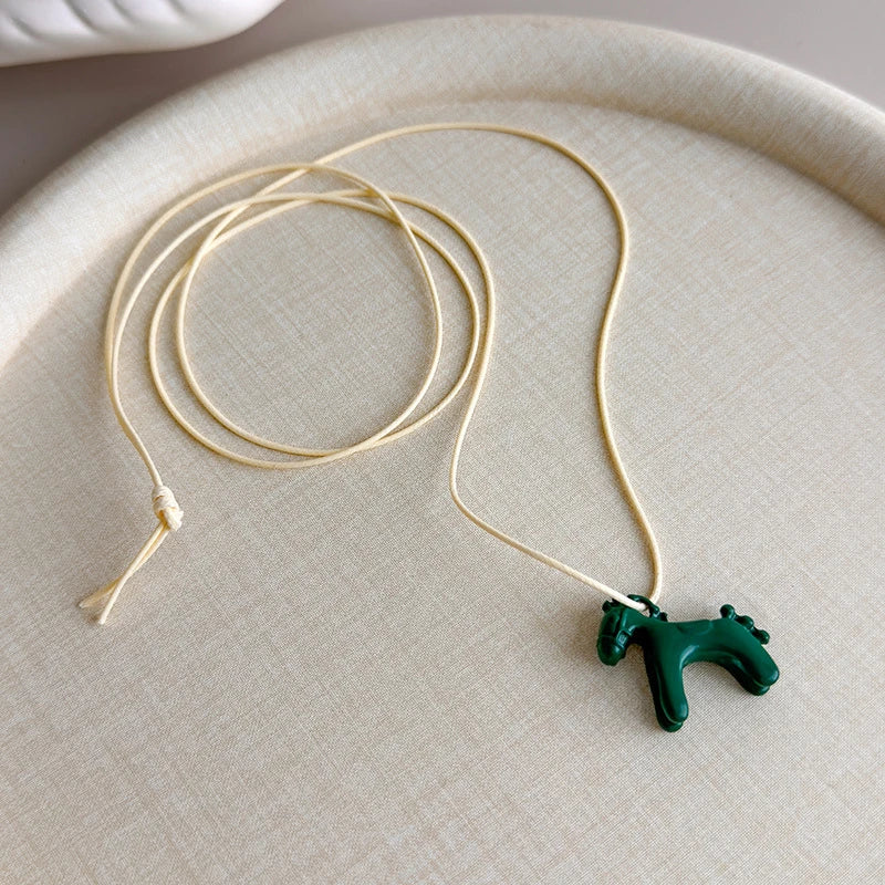 Funny Cartoon Colorful Horse Pendant Necklace for Women Adjustable Black Wax Rope Long Sweater Chain Accessories Fashion Jewelry