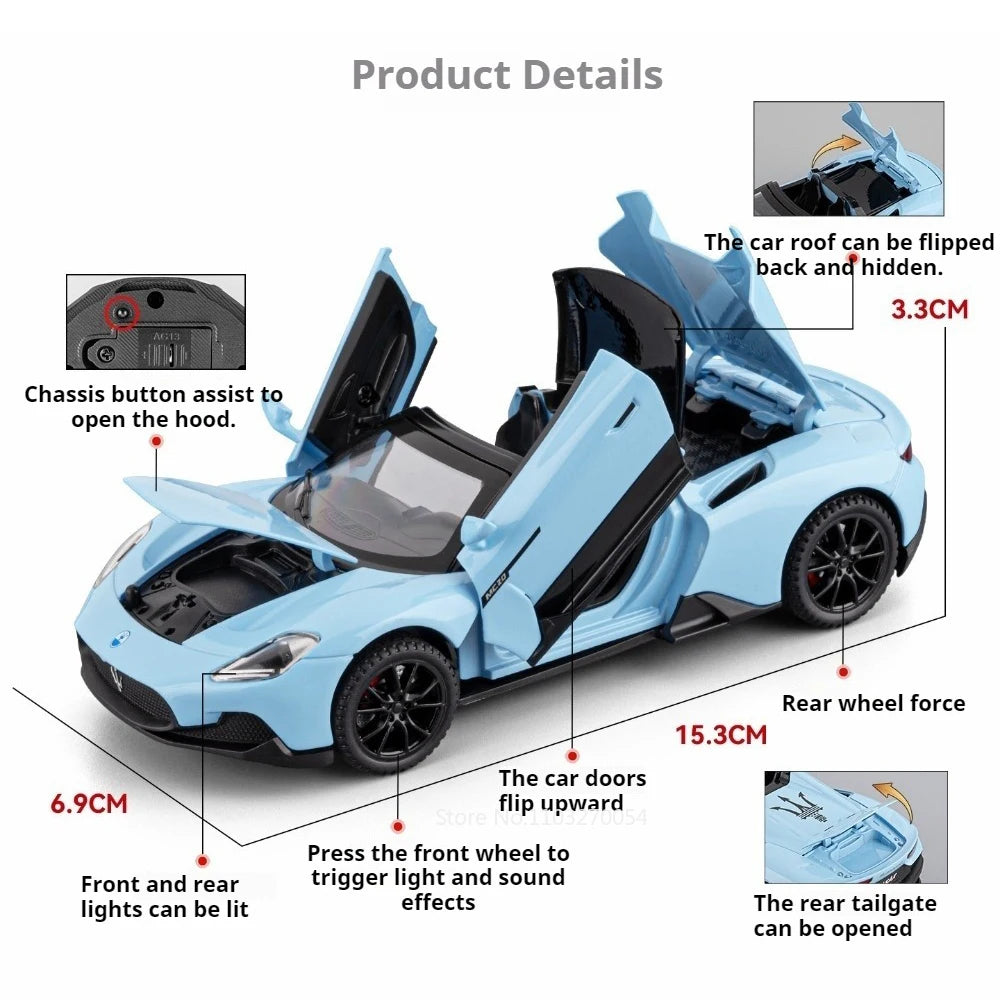 1:32 MC20 720S Miniature Sports Car Diecast Alloy Model Toys with Sound Light Pull Back Doors Opened Vehcies Kids Christmas Gift