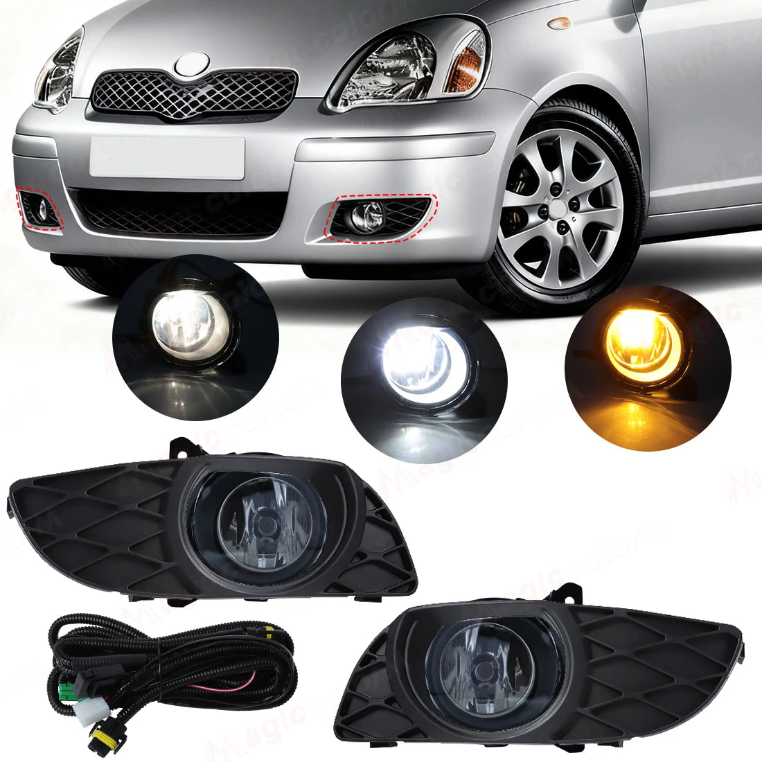 For Toyota Yaris VITZ 2003 2004 2005 2006 Fog Lamps LED Halogen Car Front Bumper Foglights with Frame Covers Wires Relay 12V