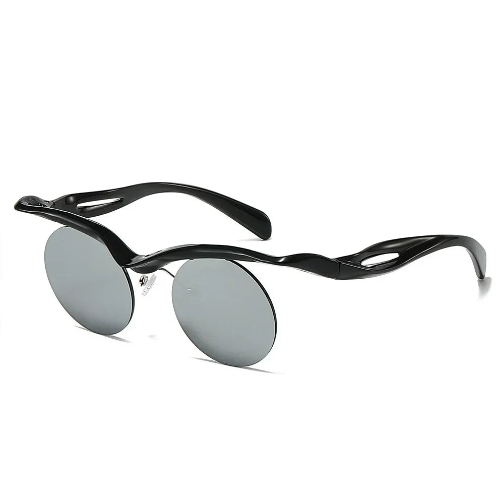 JNPCXI Retro Unique Rimless Round Sunglasses Fashion Clear Ocean Lens Shades UV400 Brand Designer Men Punk Mirror Sun Glasses