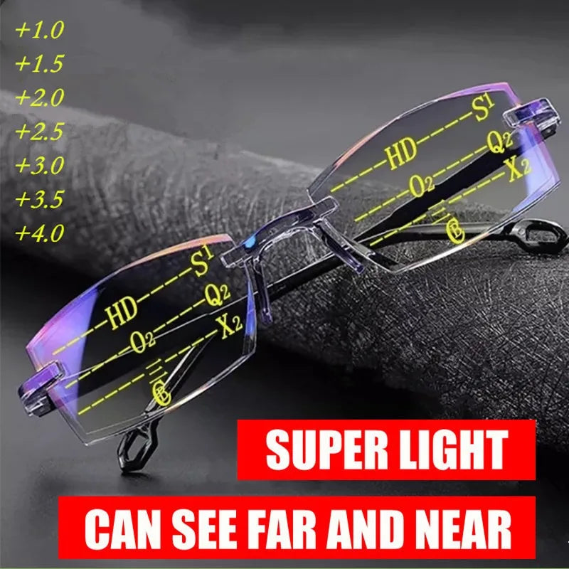 2-piece Frameless Bifocal Reading Glasses, PC Lens and Frame, Bifocal+1.0 To+4.0- Stylish and Comfortable, Rectangular