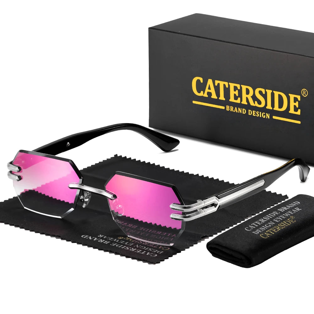 CATERSIDE New Men's Frameless Sunglasses Fashion Polygonal Gradient Mirror Lenses Metal Frame Women's Party Outdoor Sun Glasses