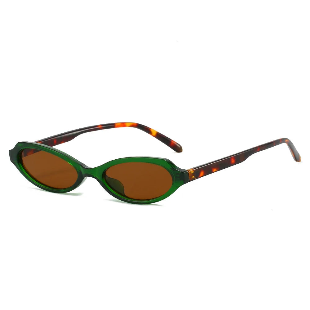 JNPCXI New Small Cat Eye Men Sunglasses Shades UV400 Fashion Green Leopard Oval Lens Women Punk Sun Glasses