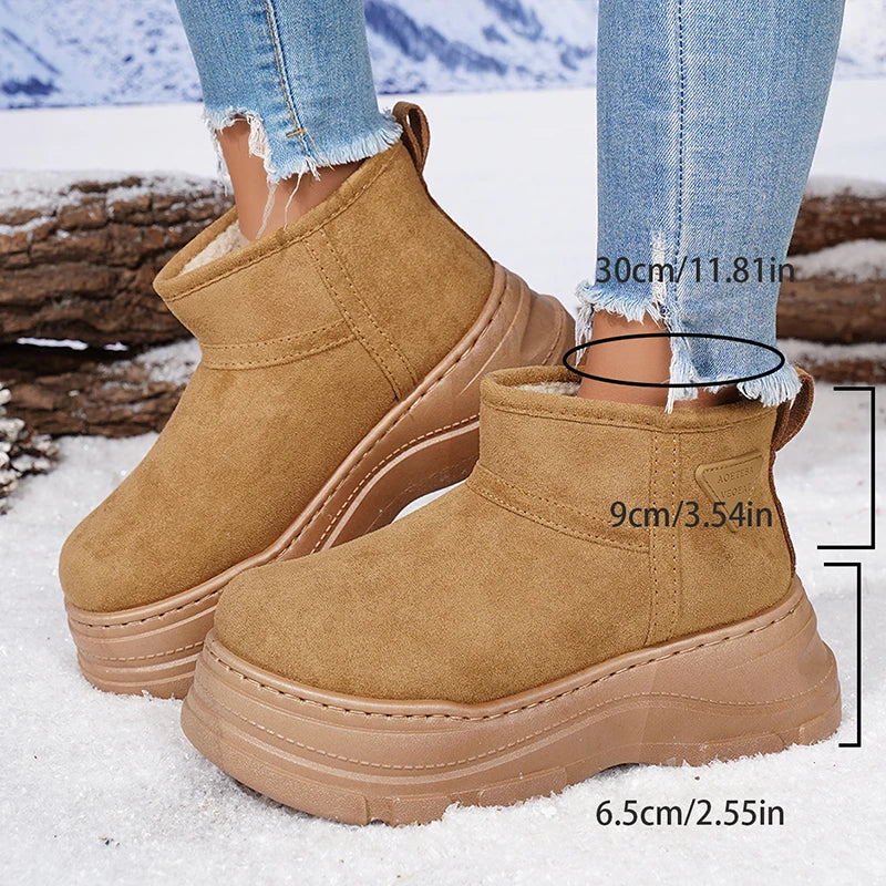 Plus Size 45 Chunky Platform Snow Boots Women Slip On Thicken Plush Warm Ankle Boots Woman Thick Sole Non Slip Winter Booties