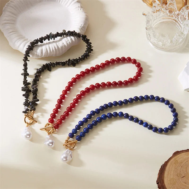 Elegant Baroque Imitation Pearl Pendant Beaded Choker Necklace Irregular Crystal Natural Stone Chain Women Fashion Jewelry Gift