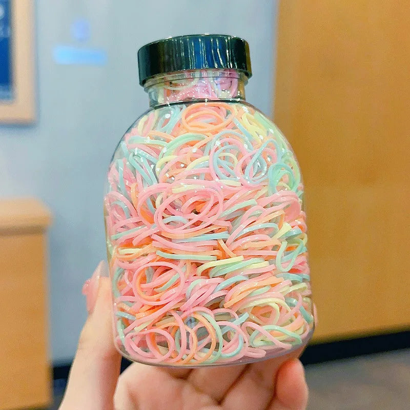 1000pcs/Barrel Cute Candy Color Hair Rope for Kids Korean Style  No Damage Scrunchie Fashionable Girls Hair Accessories