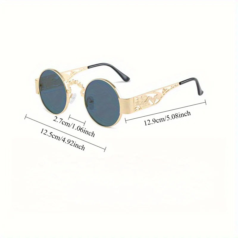 1 Piece of Punk Style Metal Retro Round Frame Hollowed Out Design Glasses