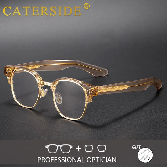 CATERSIDE Men Half Frame Mirror Frame Optical Glasses Circular Lens Prescription Eyeglass Private Customization Fashion Eyeglass