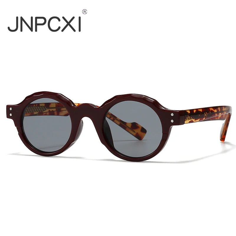 JNPCXI New Fashion Acetate Round Rivets Men Punk Sunglasses Wine Red Shades UV400 Retro Women Trending Sun Glasses