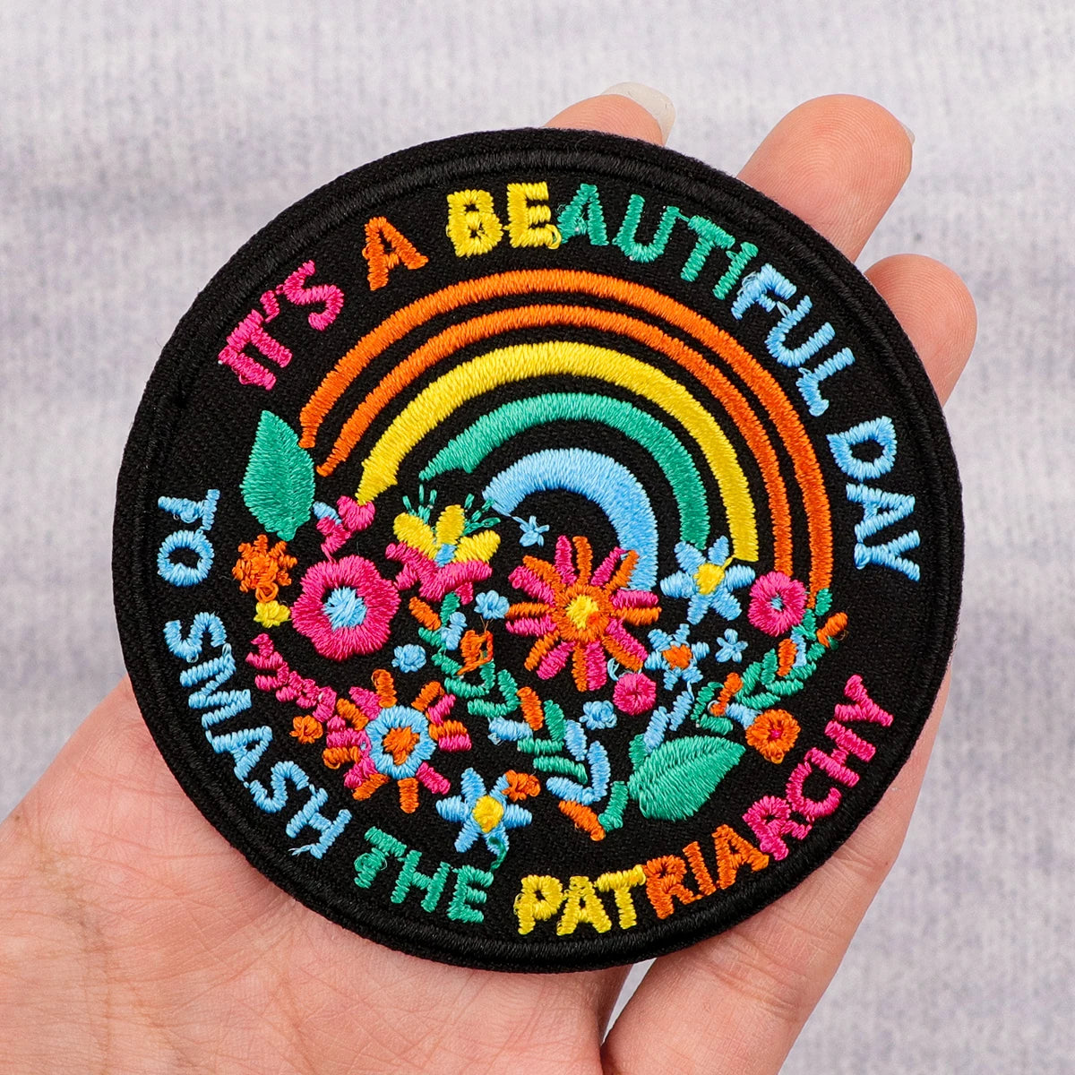 IT'S A BEAUTIFUL DAY Patches On Clothes Feminism Iron on Embroidered Patches For Clothing DIY Stripes Applique Accessory