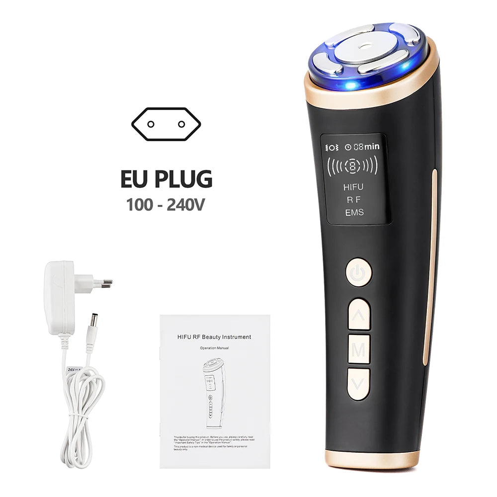 Home Use Mini HIFU Machine RF LED HIFU Ultrasonic Skin Tightening Facial Lifting Device Face Chin Neck Eye Anti Wrinkle Massager